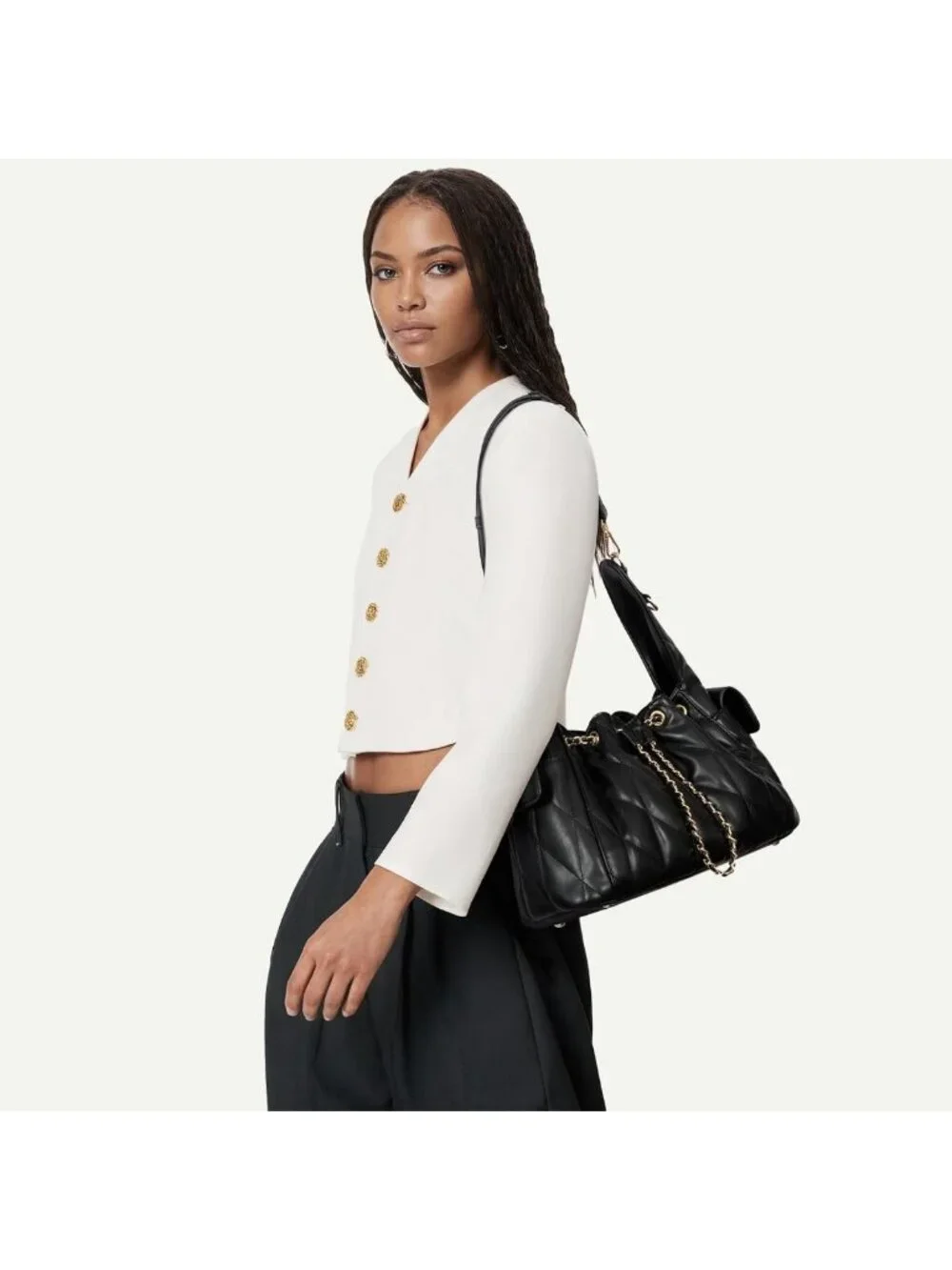Quilted Leather Tote Bag for Women, Adjustable Strap Slouchy Hobo Purse